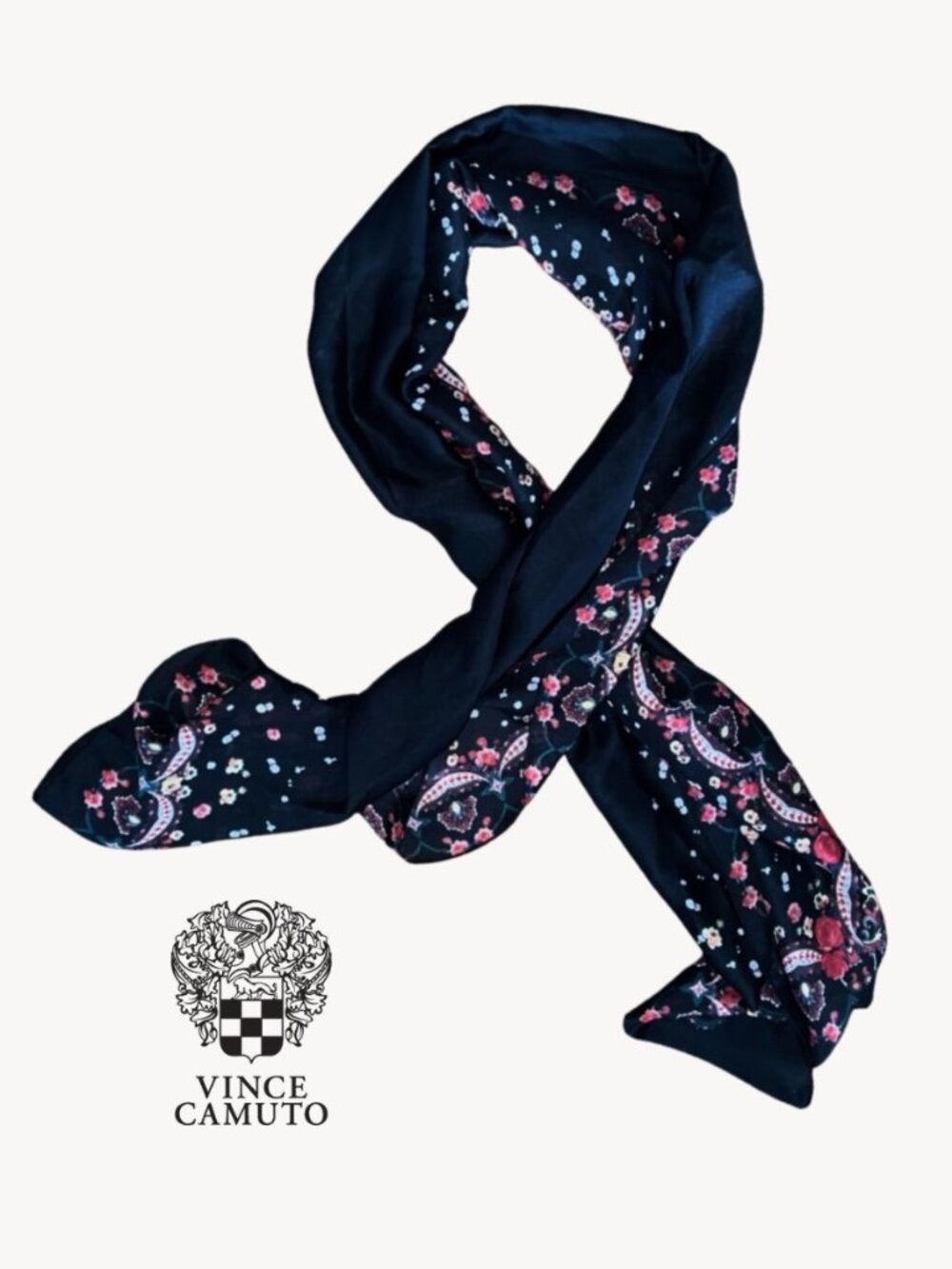 NEW Vince Camuto Black with Floral Border Silky Scarf Shawl